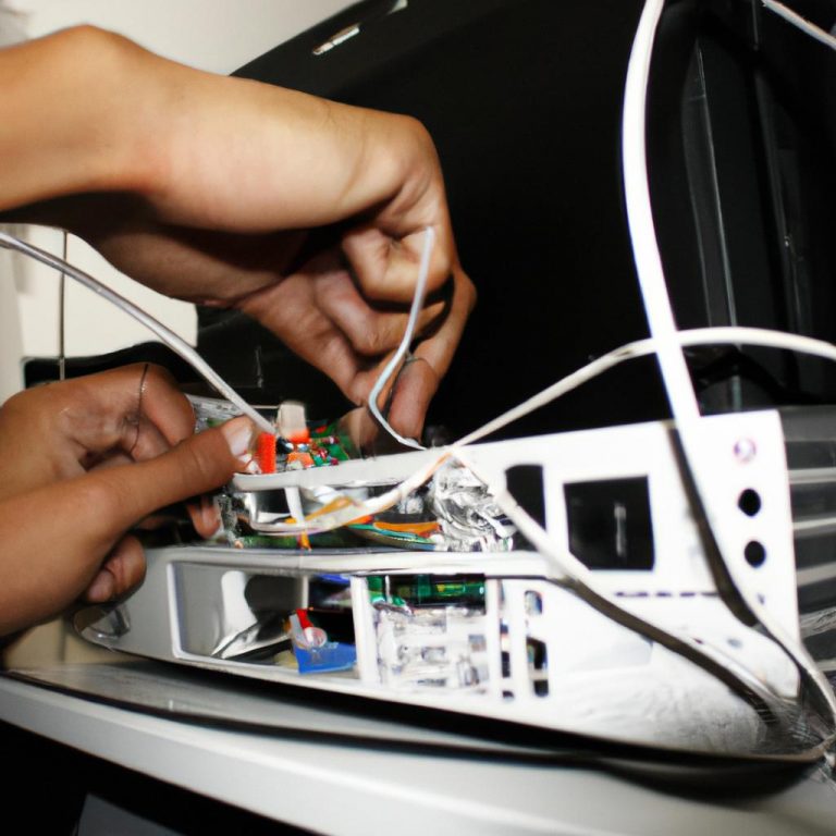 Person fixing computer network issues